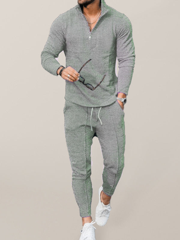 Grey Men's Jogger Sweats and Sweatshirt Matching Set, Athletic Clothes and Fitness Wear
