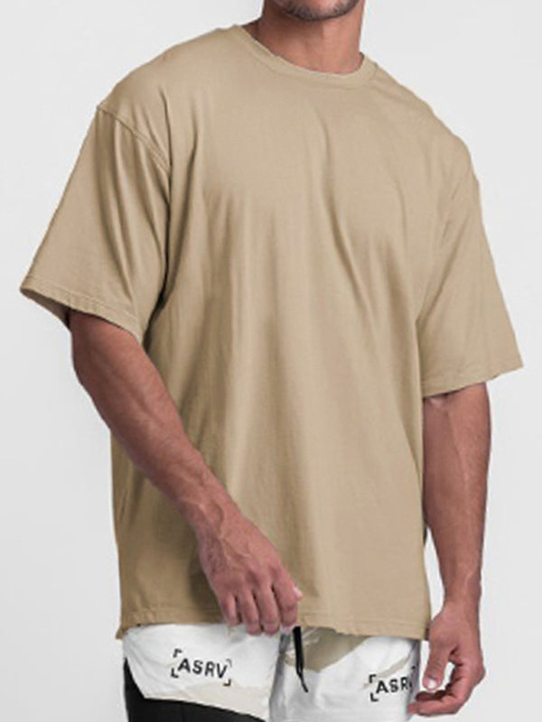 Men's Khaki Short Sleeve T-Shirt, Athletic Clothes and Fitness Wear