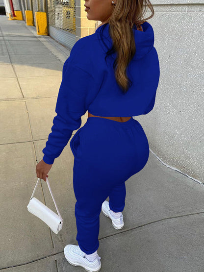 Blue Women's Sweatpants, Tank Top, and Cutout Front Sweatshirt Matching Set, Athletic Clothes and Fitness Wear
