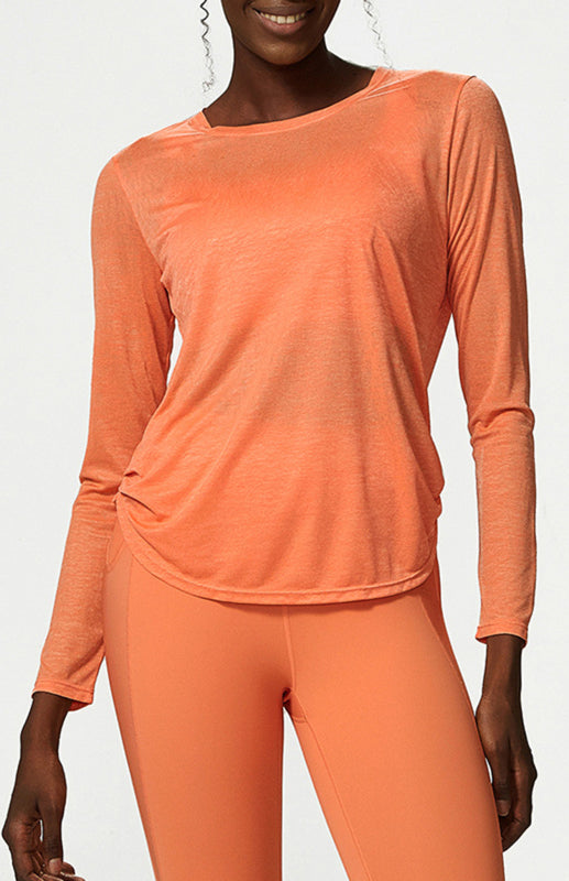 Orange Women's Long Sleeve Sports Shirt, Athletic Clothes and Fitness Wear