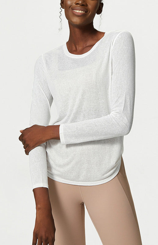 White Women's Long Sleeve Sports Shirt, Athletic Clothes and Fitness Wear