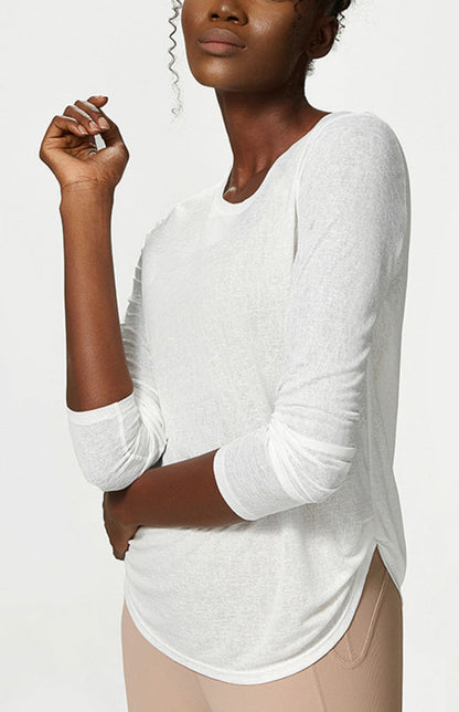 White Women's Long Sleeve Sports Shirt, Athletic Clothes and Fitness Wear