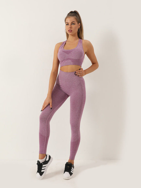 Purple Women's Sports Bra and Leggings Matching Set, Athletic Clothes and Fitness Wear