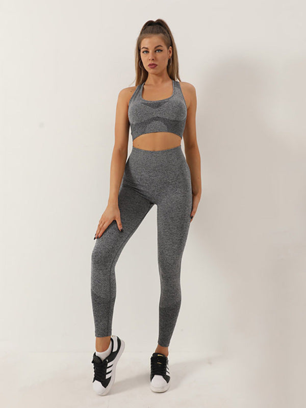 Grey Women's Sports Bra and Leggings Matching Set, Athletic Clothes and Fitness Wear