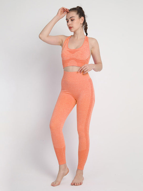 Orange Women's Sports Bra and Leggings Matching Set, Athletic Clothes and Fitness Wear