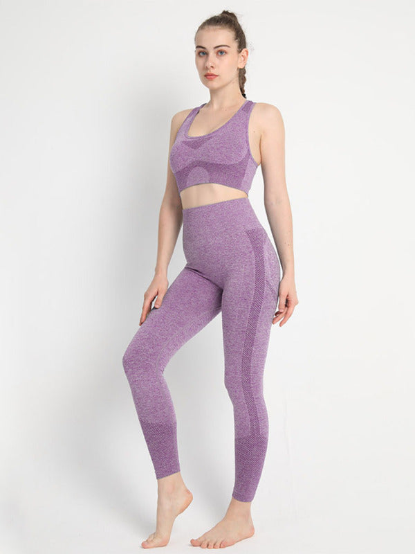 Purple Women's Sports Bra and Leggings Matching Set, Athletic Clothes and Fitness Wear