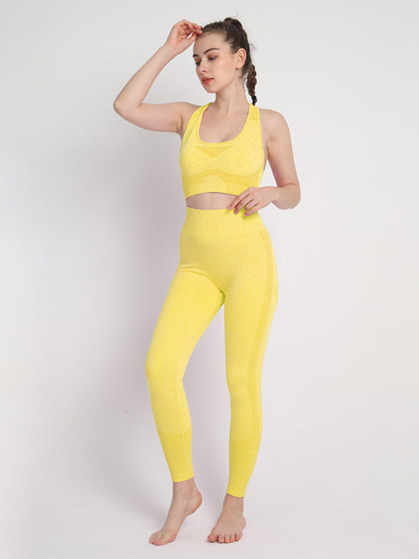 Yellow Women's Sports Bra and Leggings Matching Set, Athletic Clothes and Fitness Wear