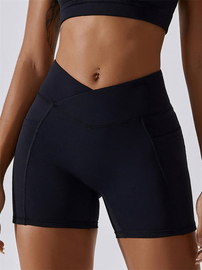 Black Women's Sports Shorts with Pockets, Athletic Clothes and Fitness Wear