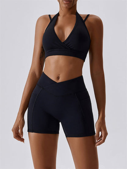 Black Women's Sports Shorts with Pockets, Athletic Clothes and Fitness Wear