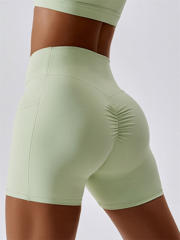 Green Women's Sports Shorts with Pockets, Athletic Clothes and Fitness Wear