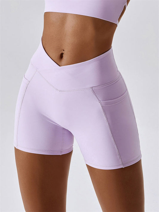 Purple Women's Sports Shorts with Pockets, Athletic Clothes and Fitness Wear