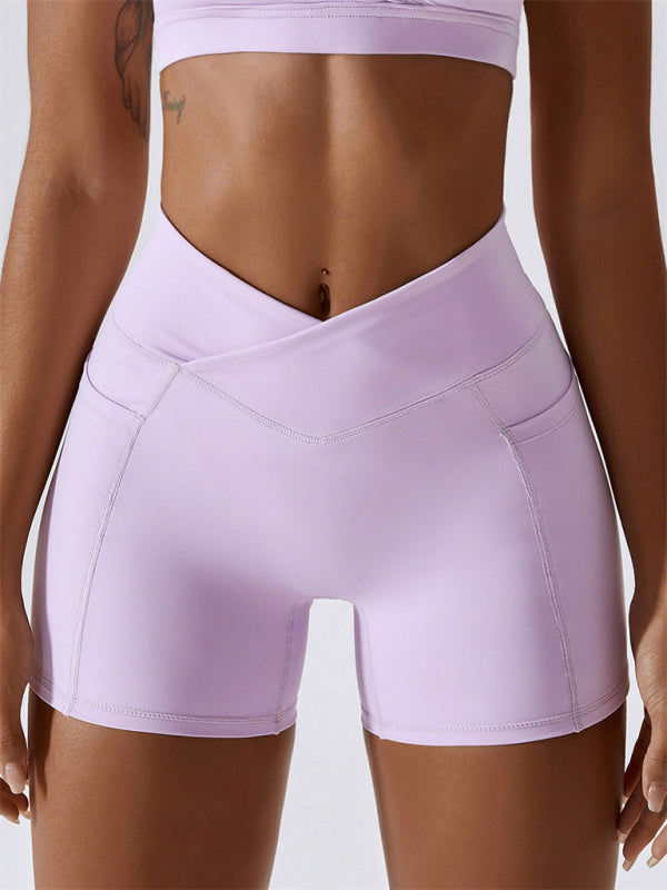 Purple Women's Sports Shorts with Pockets, Athletic Clothes and Fitness Wear