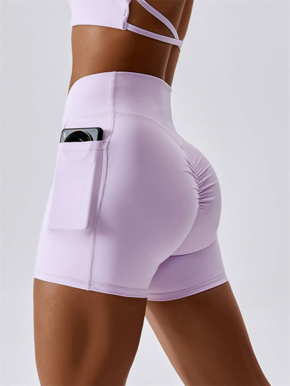 Purple Women's Sports Shorts with Pockets, Athletic Clothes and Fitness Wear