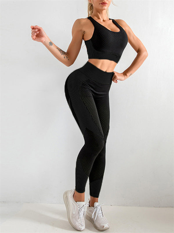 Black Women's Sports Bra and Leggings Matching Set, Athletic Clothes and Fitness Wear