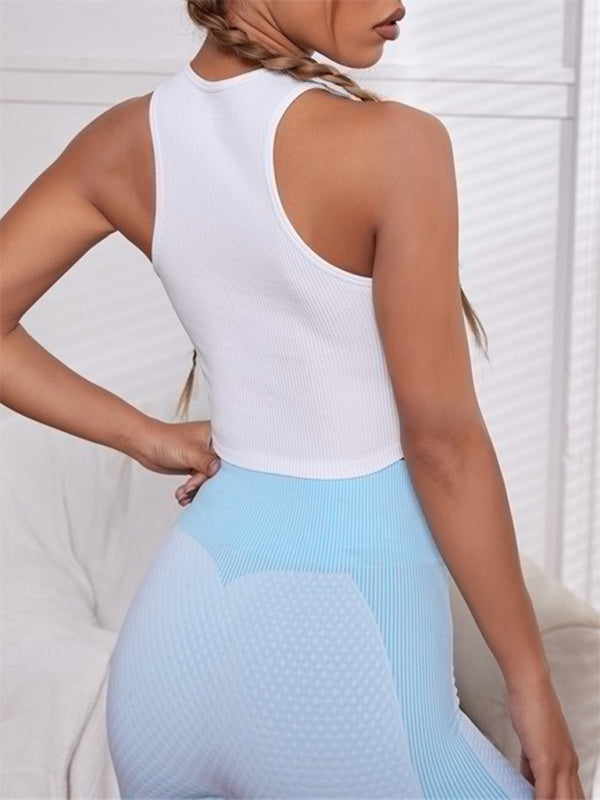 Women's White Tank Top Crop Shirt, Athletic Clothes and Fitness Wear