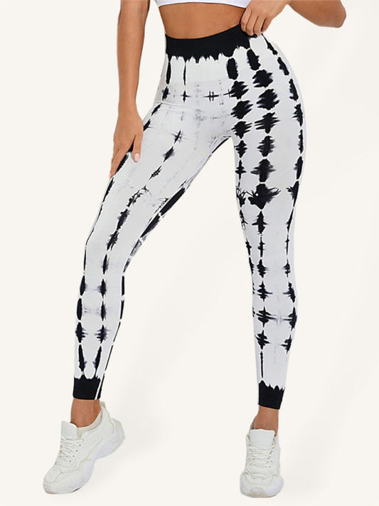Black and White Women's Tie Dye Leggings, Athletic Clothes and Fitness Wear