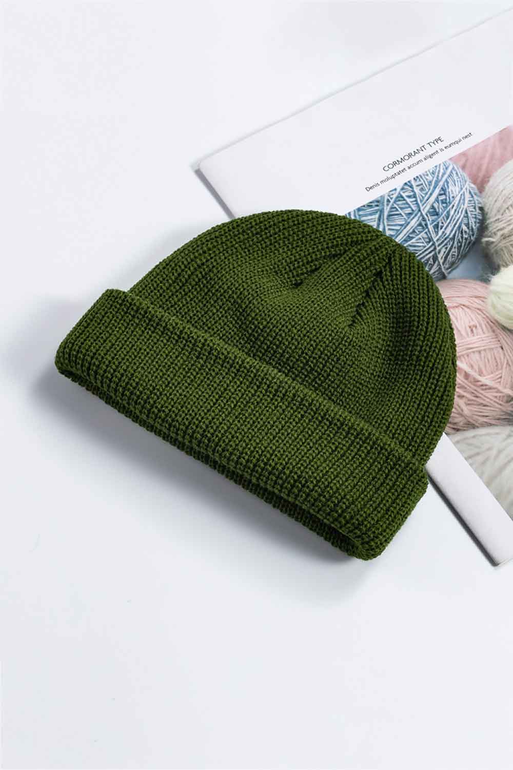 Green Unisex Knit Cuff Beanie, Gym Accessories and Fitness Accessory