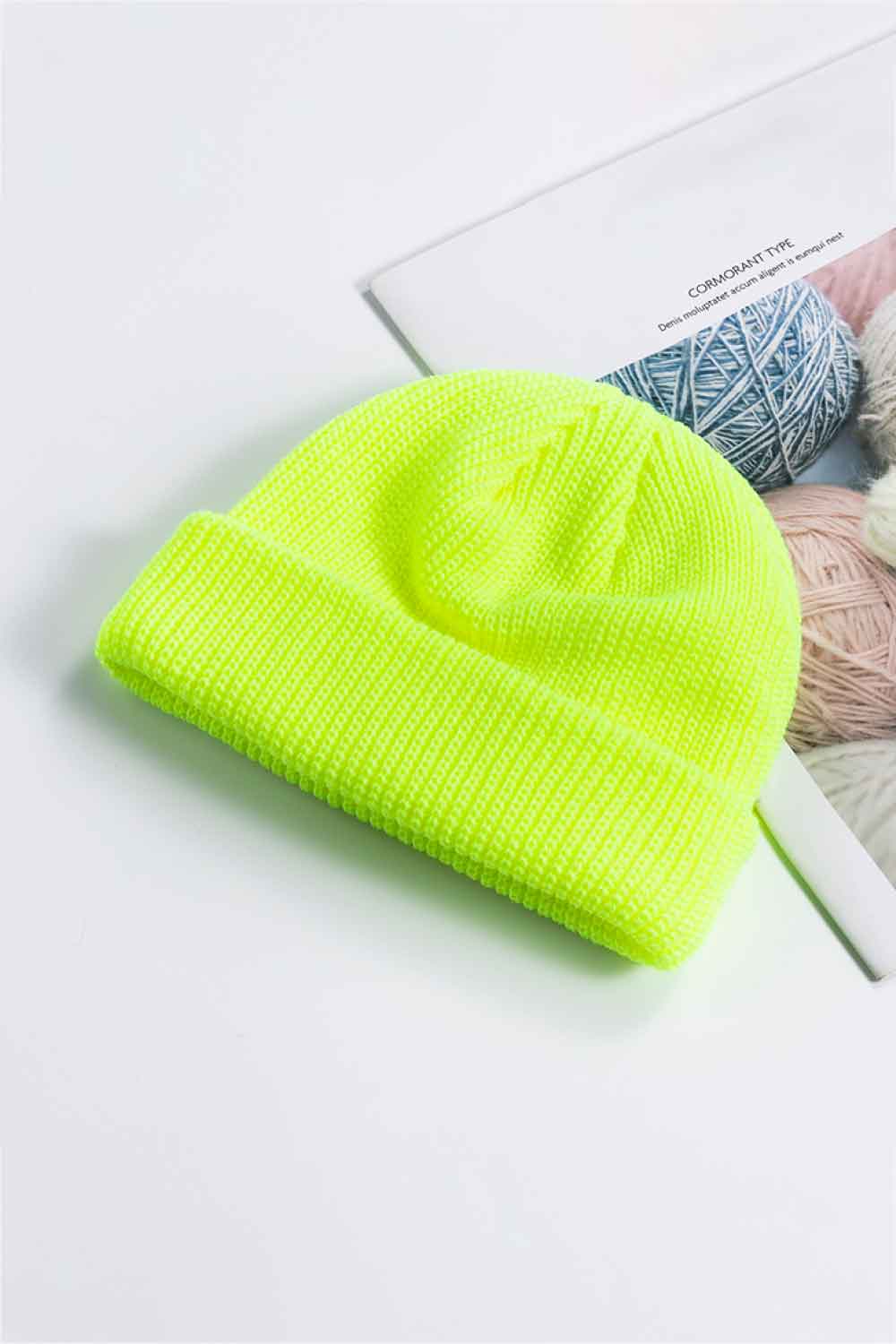 Lime Green Unisex Knit Cuff Beanie, Gym Accessories and Fitness Accessory