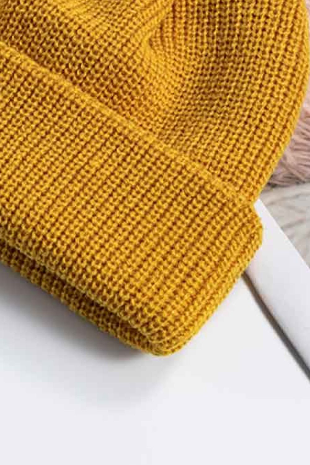 Yellow Unisex Knit Cuff Beanie, Gym Accessories and Fitness Accessory