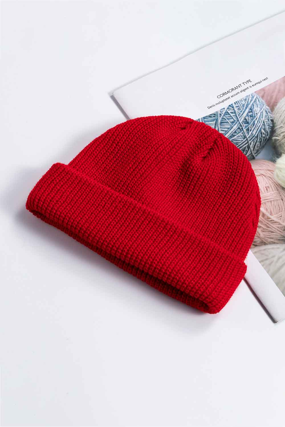 Red Unisex Knit Cuff Beanie, Gym Accessories and Fitness Accessory