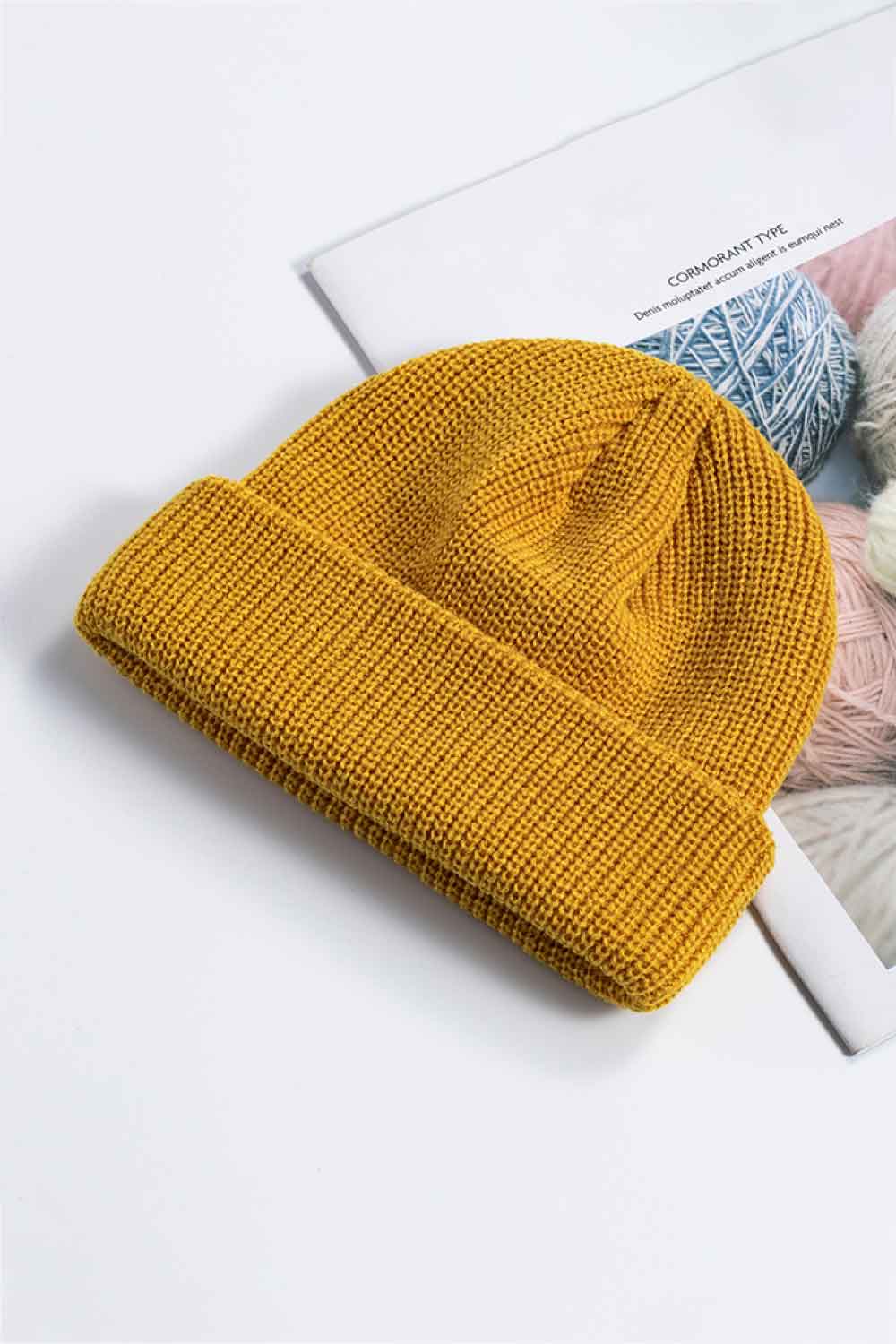 Yellow Unisex Knit Cuff Beanie, Gym Accessories and Fitness Accessory