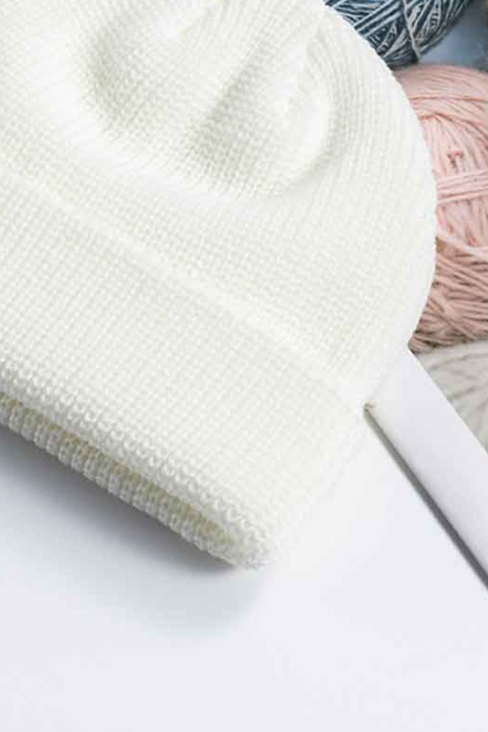 White Unisex Knit Cuff Beanie, Gym Accessories and Fitness Accessory