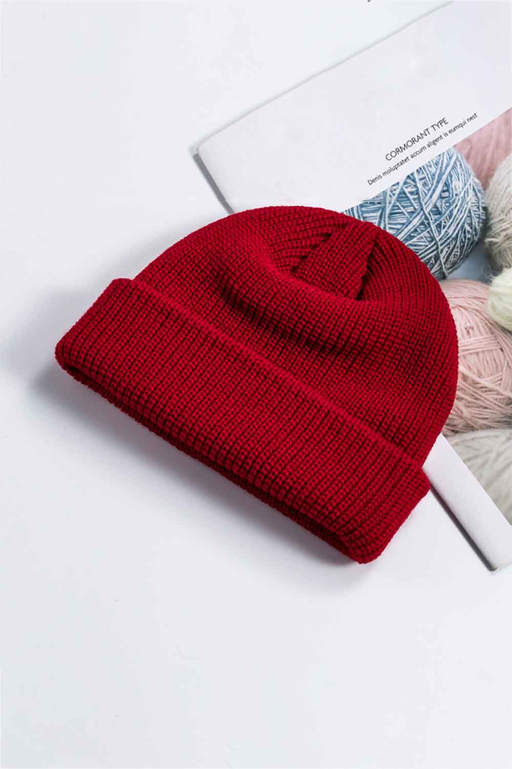 Dark Red Unisex Knit Cuff Beanie, Gym Accessories and Fitness Accessory