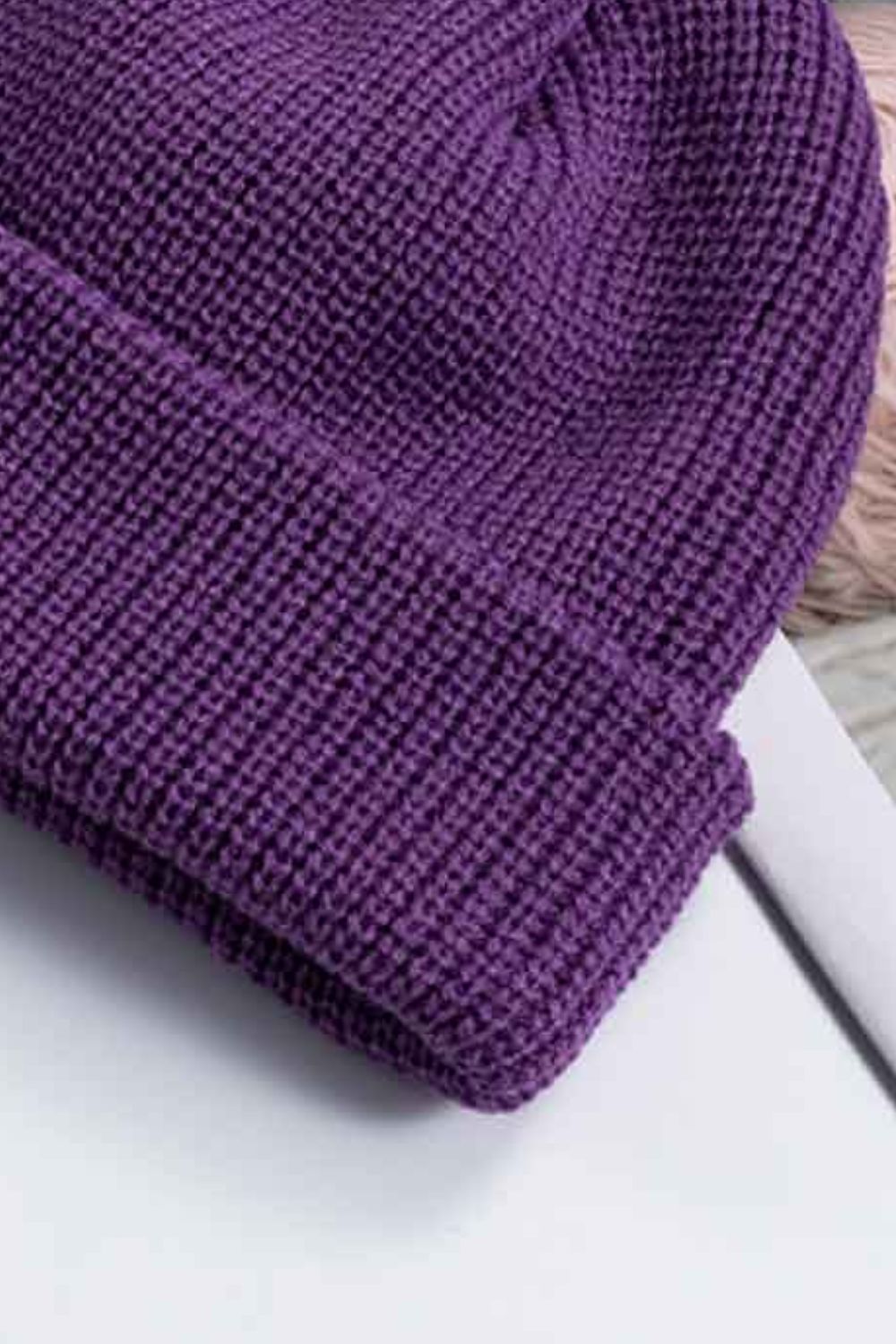 Purple Unisex Knit Cuff Beanie, Gym Accessories and Fitness Accessory