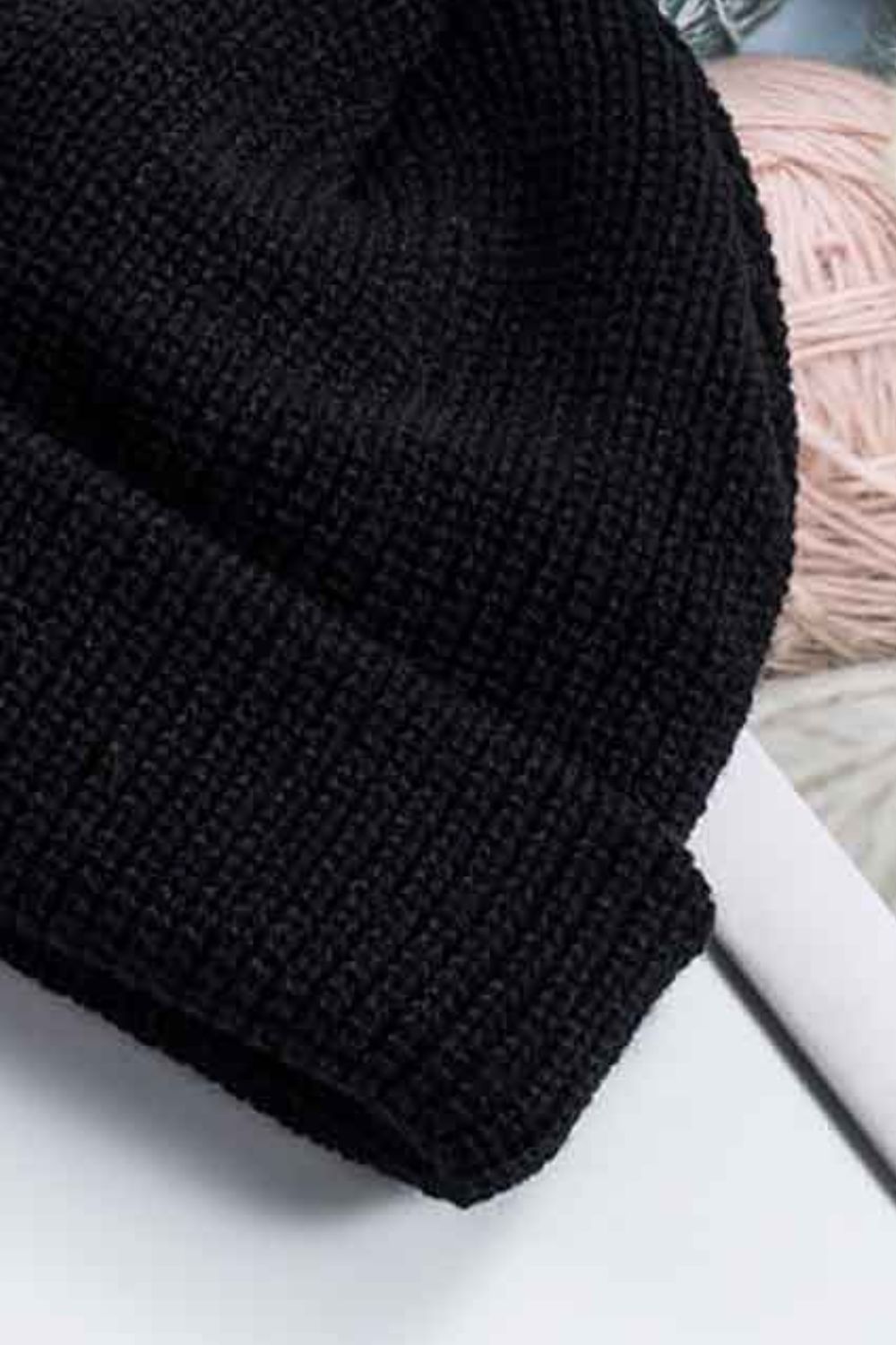 Black Unisex Knit Cuff Beanie, Gym Accessories and Fitness Accessory