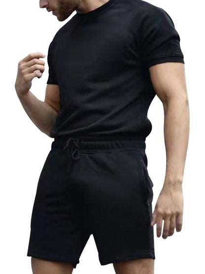 Black Men’s Short Sleeve and Shorts Matching Set, Gym Clothes and Athletic Wear