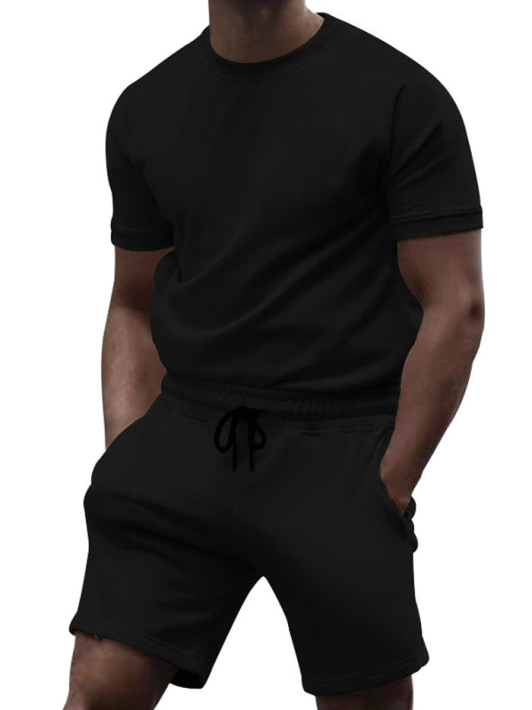 Black Men’s Short Sleeve and Shorts Matching Set, Gym Clothes and Athletic Wear