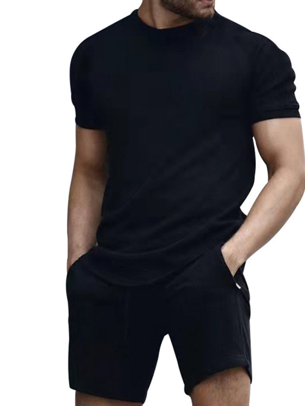 Black Men’s Short Sleeve and Shorts Matching Set, Gym Clothes and Athletic Wear