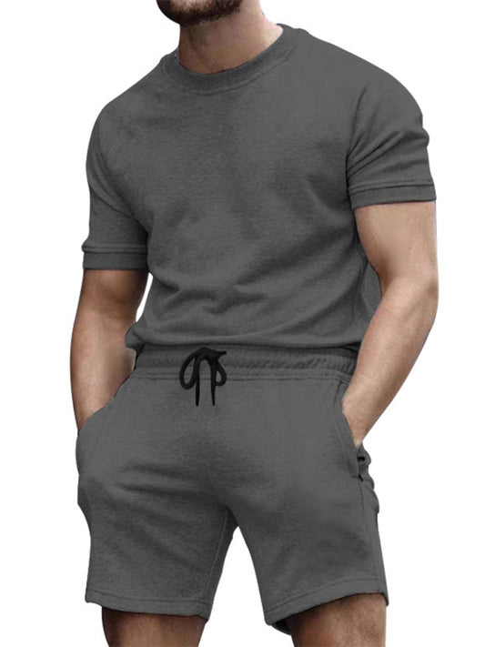 Dark Grey Men’s Short Sleeve and Shorts Matching Set, Gym Clothes and Athletic Wear