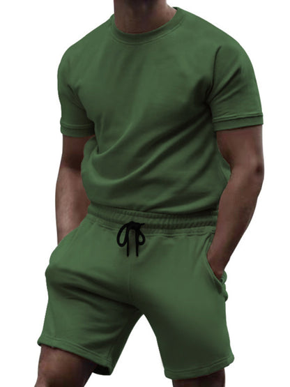 Green Men’s Short Sleeve and Shorts Matching Set, Gym Clothes and Athletic Wear
