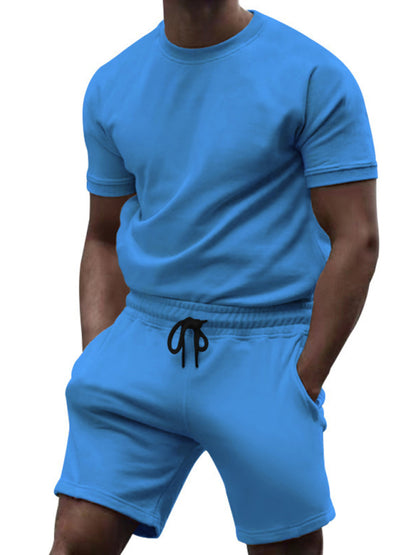 Light Blue Men’s Short Sleeve and Shorts Matching Set, Gym Clothes and Athletic Wear