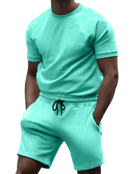 Teal Men’s Short Sleeve and Shorts Matching Set, Gym Clothes and Athletic Wear