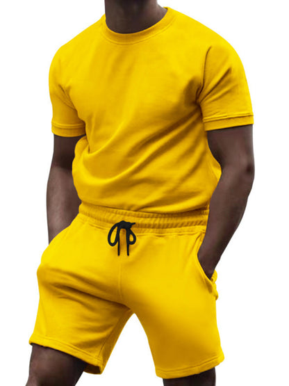 Yellow Men’s Short Sleeve and Shorts Matching Set, Gym Clothes and Athletic Wear